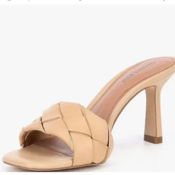 Gianni Bini Women's Alonia Square Toe Woven Tan
Leather Heeled Sandals - Picture 3 of 8